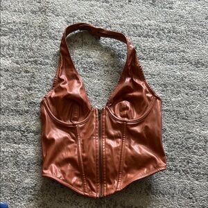 Brown Faux Leather Halter Top